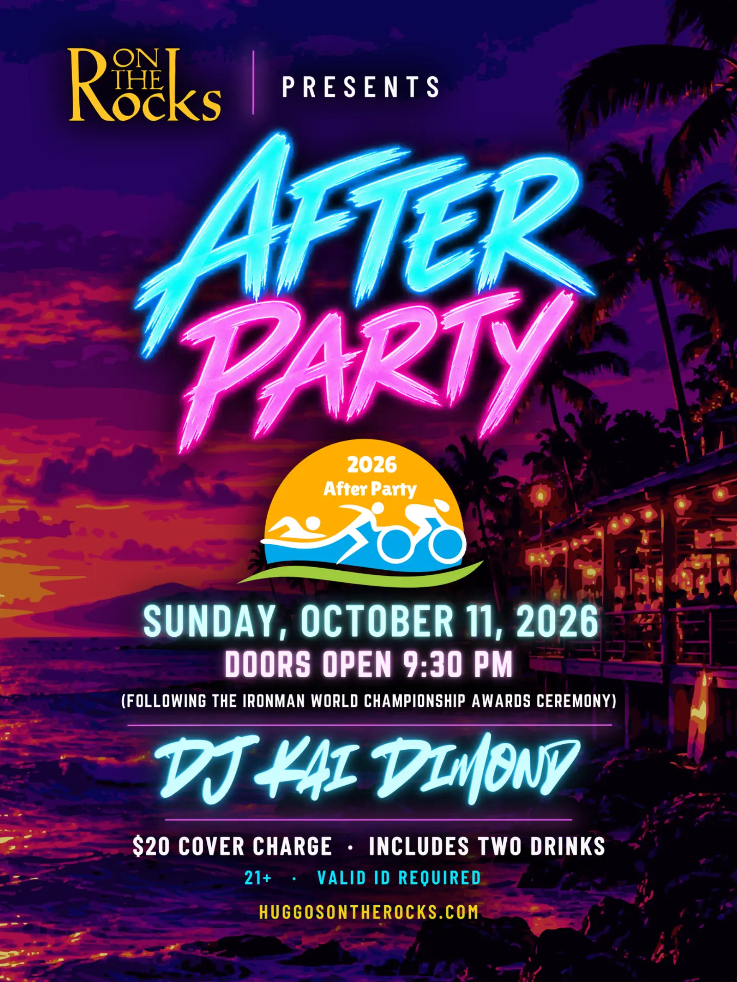 2026 After Party poster with event date, time, DJ, cover charge, and age requirement