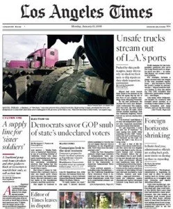 Front page of the Los Angeles Times print edition.